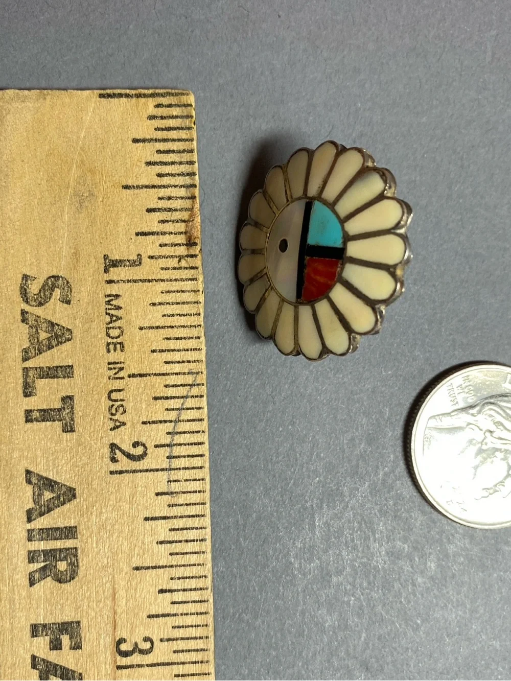 Vintage Zuni sing god inlay ring size 5.25